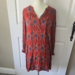 🧡✨ Tiny Anthropologie Boho Red Printed Tunic Dress — Size M ✨🧡 AA47‎